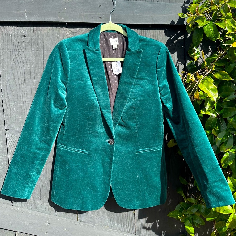 NWT Deadstock J.Crew Velveteen Emerald Green
One-Button Blazer Style BC800 Sz 4